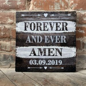 Personalized Wall Decor, Perfect Anniversary or Wedding Gift, Forever And Ever Amen, Marriage, Rustic Barn Wood Background