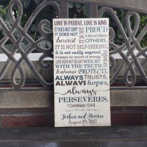 Mother’s Day Gift, Love is Patient, Love is Kind, Scripture Canvas, Personalize Free, Corithians, Perfect Anniversary or Wedding Present