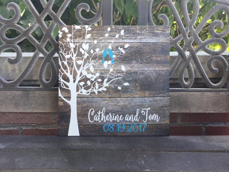 Wedding Gift Idea Love Birds Personalized Wall Decor Custom image 6