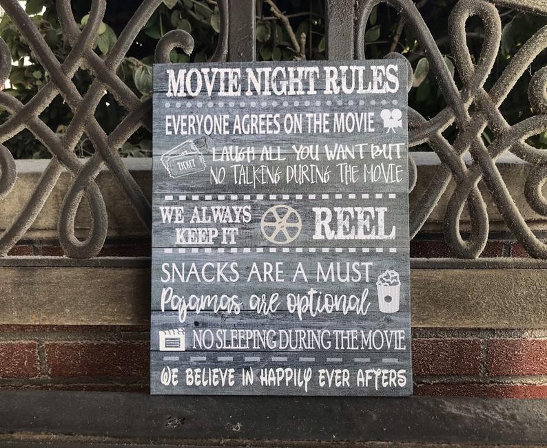 Movie Night Rules Theater Room Decor Family time Custom image 1