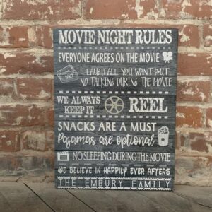Movie Night Rules, Theater Room Decor, Family time, Custom Canvas, Personalized Free, Keep It Reel, Great Birthday Present