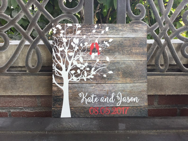 Wedding Gift Idea Love Birds Personalized Wall Decor Custom image 1
