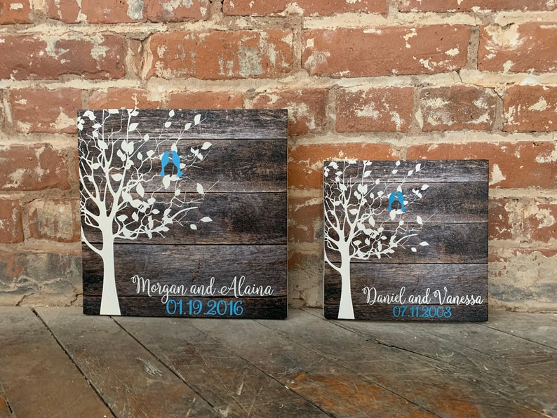 Wedding Gift Idea Love Birds Personalized Wall Decor Custom image 2