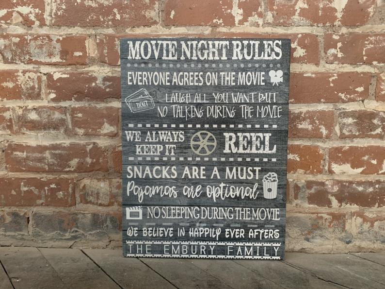 Movie Night Rules Theater Room Decor Family time Custom image 5